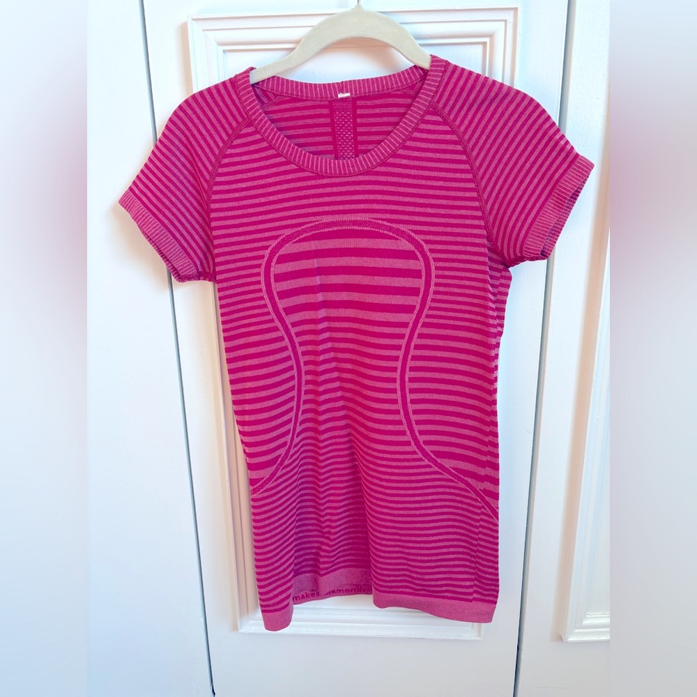 lululemon athletica Pink Striped Short Sleeve Tee